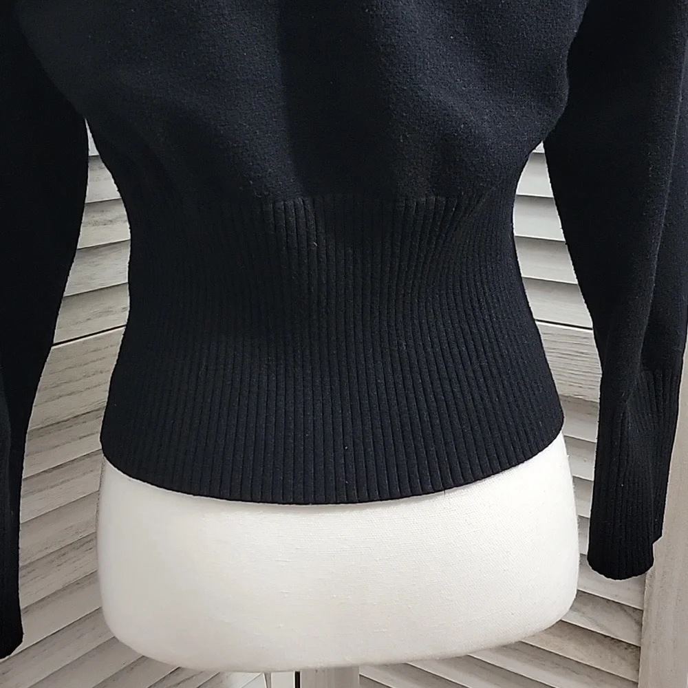 Orange Kiss Black Ribbed Cropped Knit Hoodie Zipper Cardigan